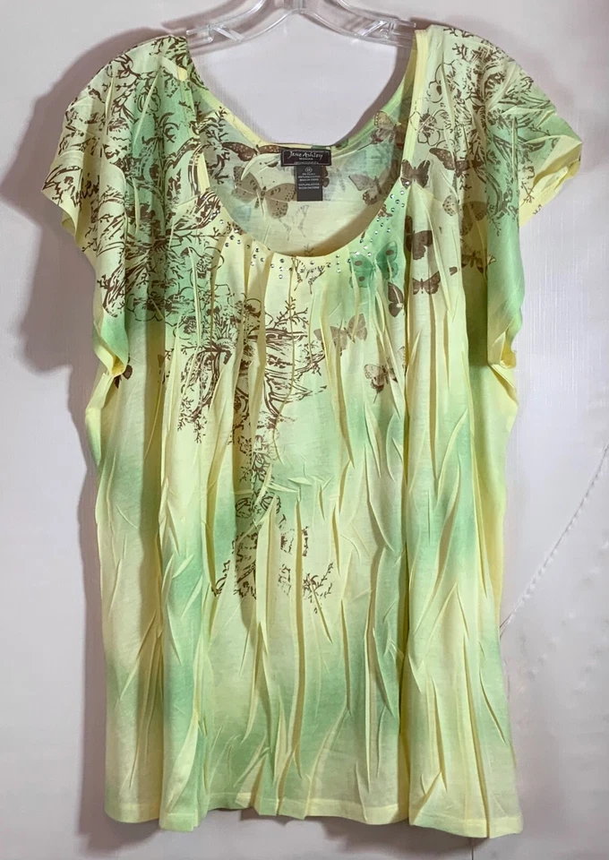 Jane Ashley Woman Top 3X Butterfly S/S Pleated Crinkle Scoop Neck Studs Tie-Dye - Image 1 of 4