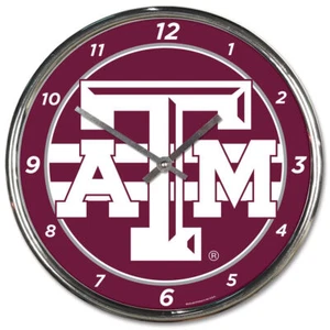 Texas A&M Aggies Round Chrome Wall Clock - Picture 1 of 1