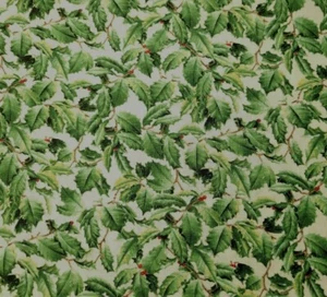 1 yd Holly Print Hautman Quilting Treasures Green Leaves on Beige - Picture 1 of 2