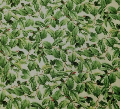 1 yd Holly Print Hautman Quilting Treasures Green Leaves on Beige - Image 1 of 2
