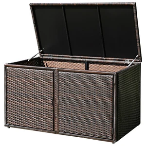 Patiojoy 88 Gallon Garden Patio Rattan Storage Container Box Bin Shelf Mix Brown - Picture 1 of 12