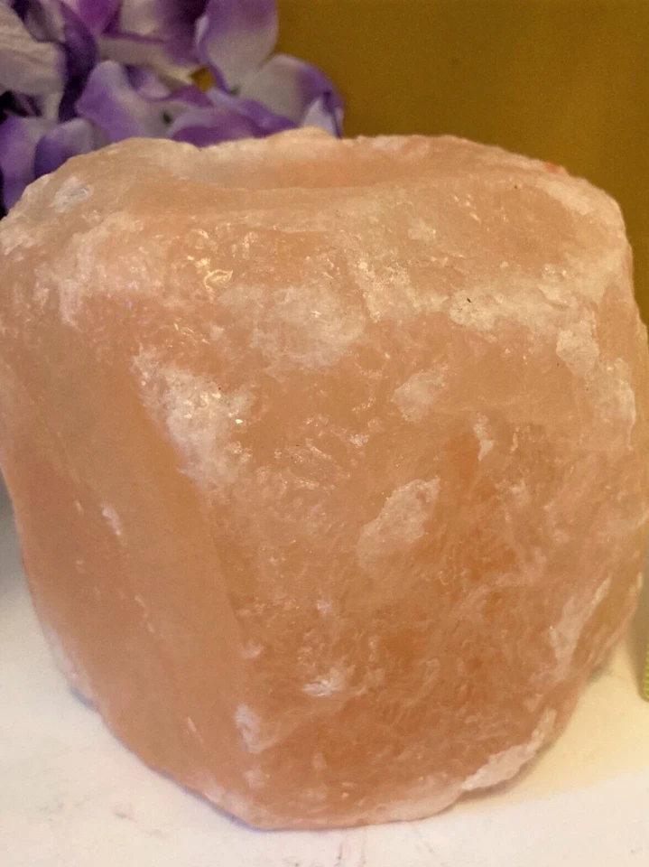 Candelabro votivo de sal de roca rosa del Himalaya tallado a mano terapia curativa 4" x 4" Foto 1 de 3