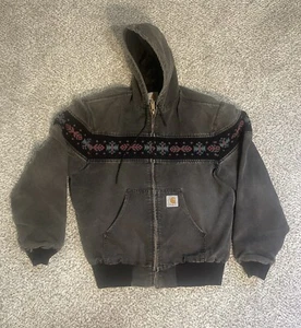 Vintage Carhartt Jacke M schwarz grau Kapuze Aztec Southwest 90s Y2K JR0005 USA - Bild 1 von 15