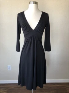 Susana Monaco Dress XS Black V Neck Empire Waist Stretch 3/4 Sleeve Plunging - Bild 1 von 12
