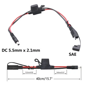 14AWG DC 5.5 x 2.1mm to SAE Motorcycle Solar Panel Power Charger Cable with Fuse - Picture 1 of 11
