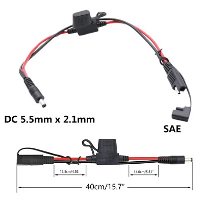 14AWG DC 5.5 x 2.1mm to SAE Motorcycle Solar Panel Power Charger Cable with Fuse - Image 1 of 4
