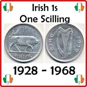 Ireland | Irish 1s | One Scilling | 1 Shilling | Bull | 1928 - 1968 - Foto 1 di 2