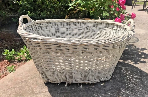 Large Antique Early Woven Wicker Willow Basket W Handles & Legs 33 x 24 x 16h Cover