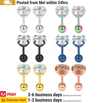 1 Pair Gem Earrings Ear Stud Bar Zirconia Stone Surgical Steel Fashion Jewellery - image 1 of 4