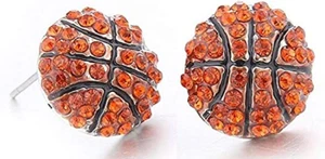 Basketball Sports Stud Earrings - Rhinestone Crystal Bling, Athletic Fashion - Picture 1 of 3