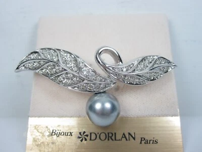 D'Orlan Rhodium Plated Brooch with Swarovski Crystals & Pearl - 6366 - Image 1 of 2