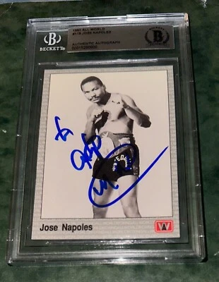 JOSE NAPOLES SIGNED CARD  BOXING CARD 1991 ALL WORLD  BECKETT  BAS HOF - Image 1 of 3