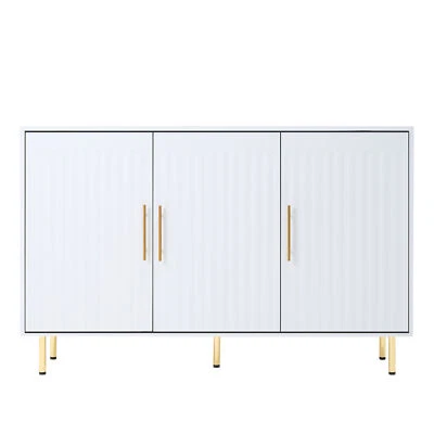 3-Door Storage Sideboard with Gold Handles 55.12" W Accent White Buffet Cabinet - Image 1 of 4