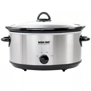 Better Chef 6-Quart Oval Stainless Steel Slow Cooker w Removable Stoneware Crock - Picture 1 of 5