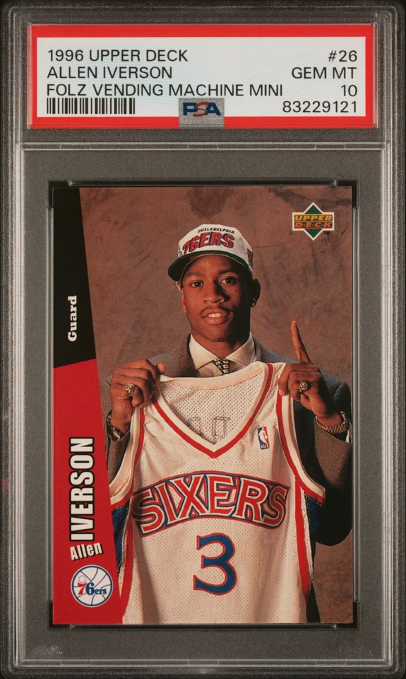 1996 COLLECTOR'S CHOICE FOLZ MINI #26 ALLEN IVERSON ROOKIE PSA 10 GEM MINT POP 3 - Image 1 of 2