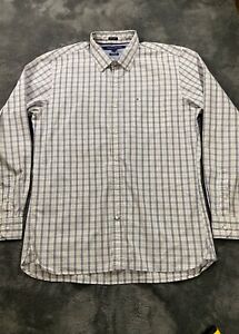 Tommy Hilfiger Shirt Men Sz Large Beige  Checkered Custom Fit Tailored Made