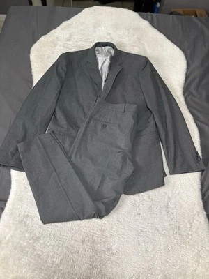JF J. Ferrar 44R 2PC Suit Blazer Men Pants 36 x 29 Slim Gray Poly Blend - Image 1 of 4