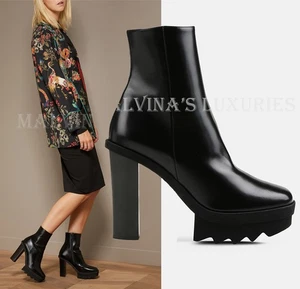 STELLA MCCARTNEY BOOTS FELIK PLATFORM ANKLE BLACK FAUX LEATHER $1,195 sz 41 11 - Picture 1 of 18