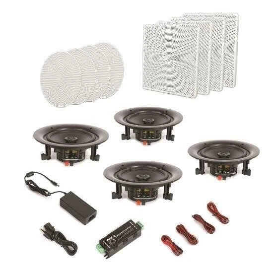 4 Speakers 8’’ Bluetooth Ceiling / Wall Speaker Kit, Flush Mount 2-Way Home - Image 1 of 4