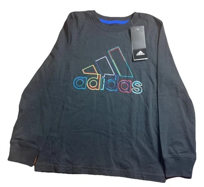 Adidas Youth Long Sleeve Shirt Black Size 5 Boys adidas dash lines T Shirt - Image 1 of 4