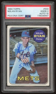1969 Topps #533 Nolan Ryan AUTO 'H.O.F '99 5,714 K's" PSA 2 GOOD PSA DNA 10 AUTO - Image 1 of 2