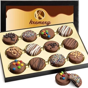Chocolate Covered Sandwich Cookies Gift Box 12ct – Gourmet Dessert Treats - Picture 1 of 5