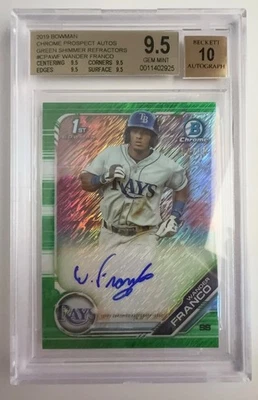 Bowman Chrome Wander Franco 1st Bowman 2019 brillo verde automático #64/99 BGS 9,5/10 Foto 1 de 2