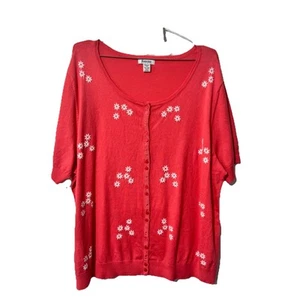 NWT Hampshire Studio Womens Cardigan Sweater Coral 3X Embroidered Y2K Preppy - Picture 1 of 5