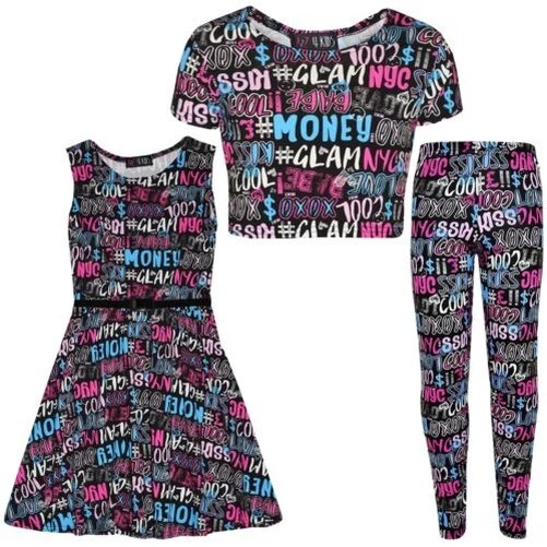 Niñas Prendas para el torso Niños Genial Estampado Graffiti Top Corto Leggings Vestido Patinador Edad 7-13 Años Foto 1 de 1