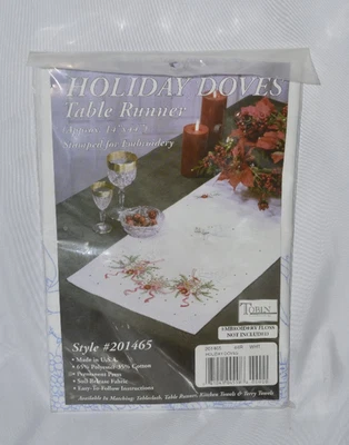 Tobin Holiday Doves Table Runner Stamped for Embroidery New - Image 1 of 2