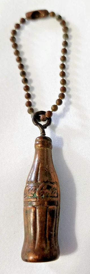 Vintage! Coca-Cola Bottle Advertising Keychain ~ Copper Color 1.5” Long - Image 1 of 2