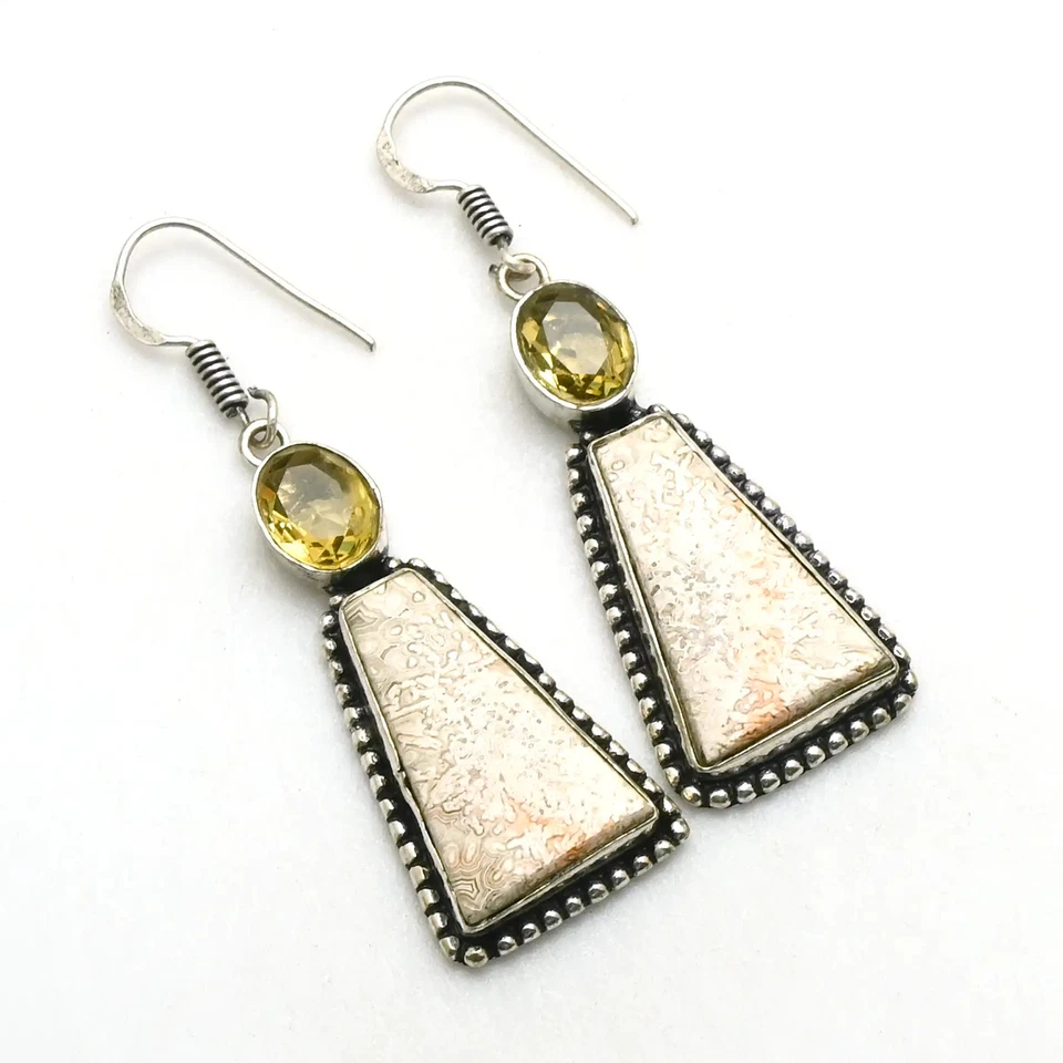 Crazy Lace Agate Citrine Gemstone Drop Dangle Earrings Jewelry Gift 2" AE-89599 - Image 1 of 1