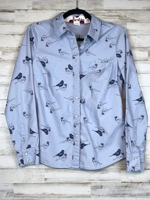 Camisa Boden Azul Estampado de Pájaros Abotonada Mujer Talla 8R Algodón Manga Larga Blusa Foto 1 de 4