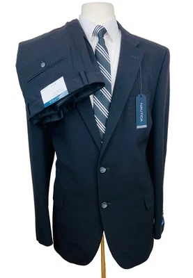 NUEVO NAUTICA Para Hombres 46L Negro Sólido Elastizado 2 Piezas Traje Con Pantalones 41x33 Foto 1 de 4