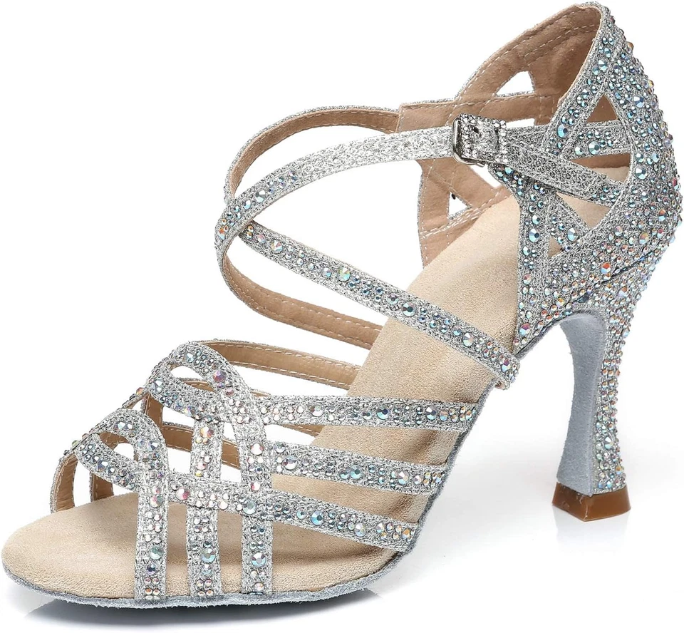 Donna Ballo Scarpe Con Strass Sposa Matrimoni Serata Sandali Con Tacco - Immagine 1 di 4