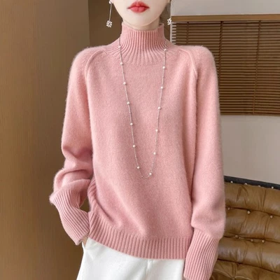 Suéter de invierno suelto de lana engrosado cuello alto tejido suéteres de manga larga Foto 1 de 4