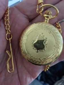 Desiger Gold finish Pocket Watch and chain in Gift Box - Picture 1 of 13