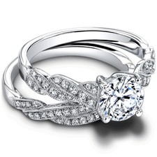 Solid 14K White Gold Rings Round Cut 1.20Ct Diamond Wedding Band