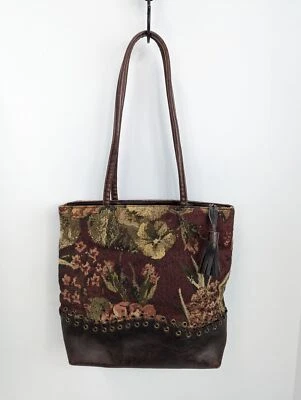 Tapiz Bueno Borgoña Vintage con Base de Cuero 2 Asas con Borla Bolso de Mano Foto 1 de 4