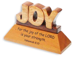 Wooden Desk Ornament - "JOY" - Nehemiah 8:10 - GW26 - Picture 1 of 2