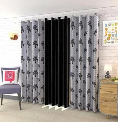 Gris - Juego de cortinas de ventana de puerta con ojales estampados en árbol de 3 piezas 5 7 9 pies Foto 1 de 4