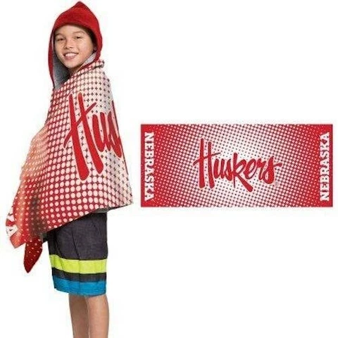 Nebraska Cornhuskers Dots Youth Terry Cloth Hooded Towel Wrap  22" x 51" Cover