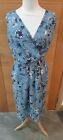 Bnwt Womans Suzanne Betro Blue Floral Faux Wrap Printed Dress Medium Rrp$86
