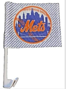 NOS Vintage New York Mets Orange & Blue Car Window Flag Sherwood Group - 1980's - Picture 1 of 6