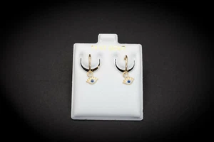 Hoop Earring with little evil eye in 14k Solid,Elegant Earrings, good luck - Picture 1 of 3