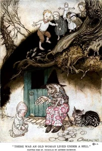 ARTHUR RACKHAM Había una vieja mujer vivida bajo una colina 1912 PLACA DE LIBRO impresión - Imagen 1 de 1