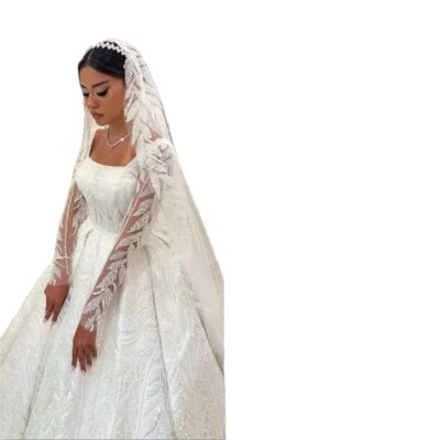 White Sequence Wedding Dress With matching Veil - image 1 of 3