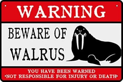 Advertencia Cuidado con Morsa Vintage Metal Lata Letrero Humor Divertido Bar Hombre Cueva Pared Ba Foto 1 de 4