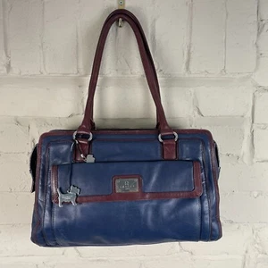 Radley Vintage Handbag Leather Blue & Brown Medium Shoulder Bag Underarm Zip - Picture 1 of 9