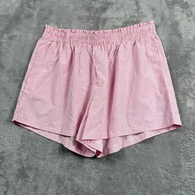 Plus Size XXL Womens Elastic Waist  Pink Striped Ladies Summer Casual Shorts - Image 1 of 4